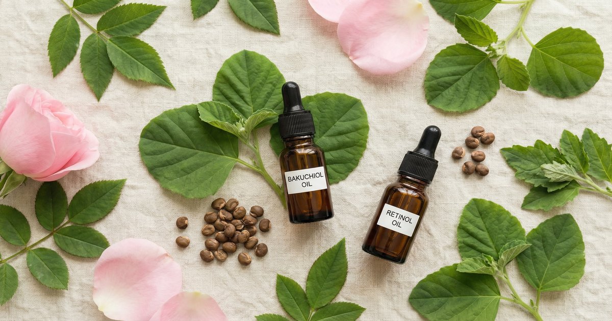 Bakuchiol plant-based retinol alternative with botanical leaves
