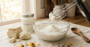 Shea butter being whipped to a smooth creamy texture